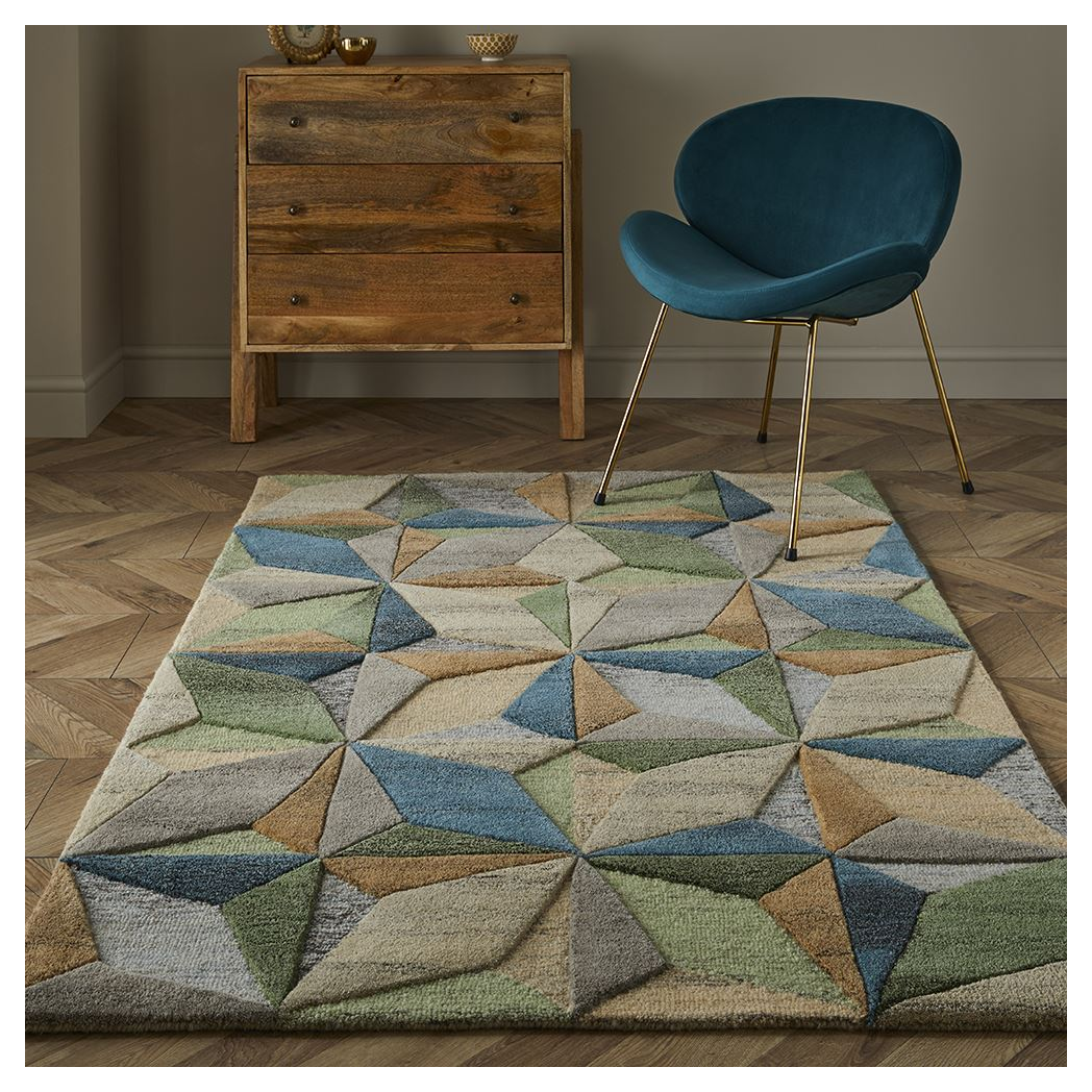 Lilianna Embossed Geo Wool 120x170cm Rug Geometric Pattern Rug