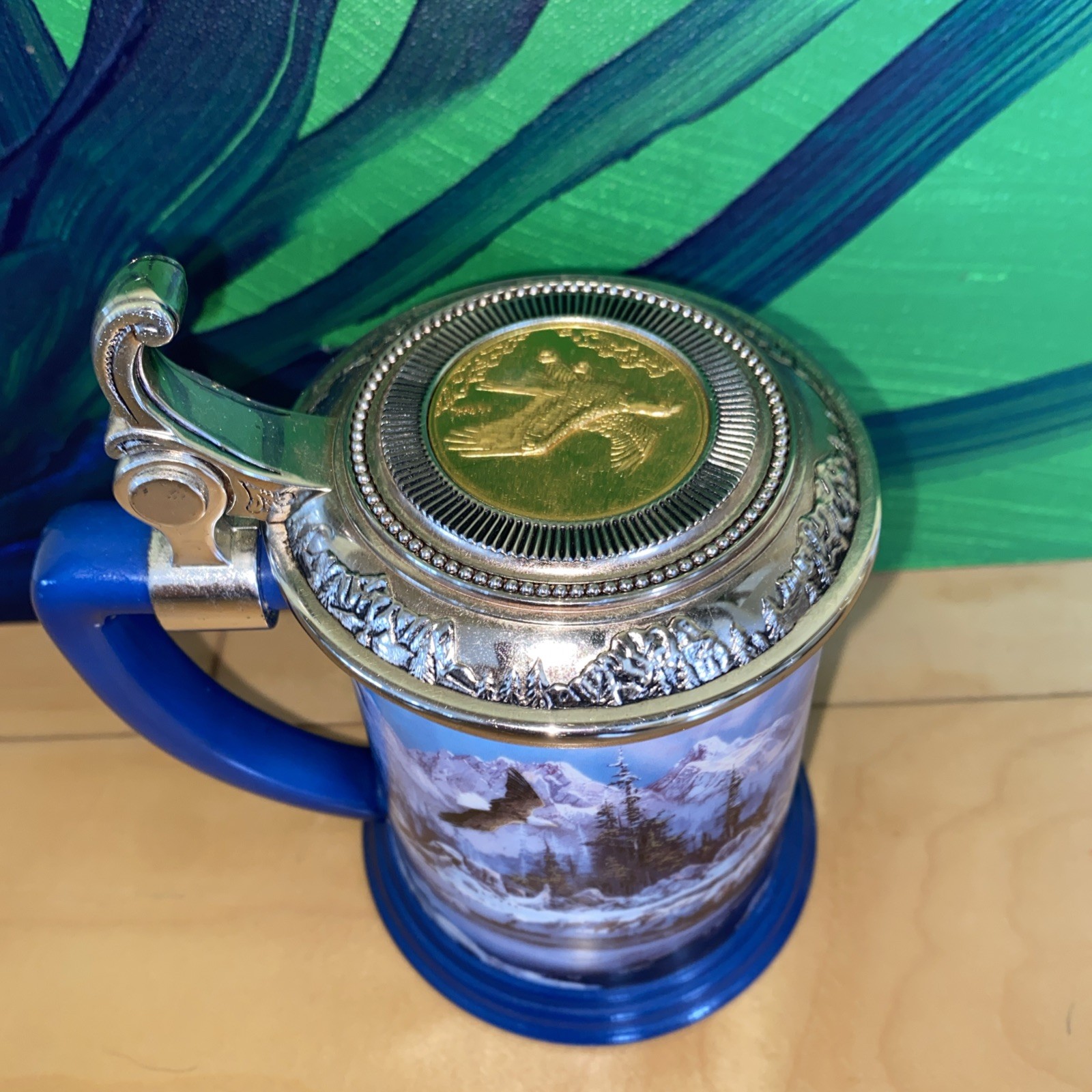 FRANKLIN MINT “GUARDIAN OF THE ARCTIC” BALD EAGLE COLLECTOR TANKARD STEIN MUG 