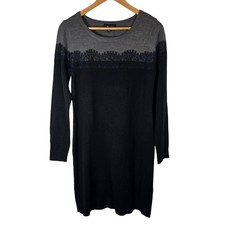 AB Studio Womens Sweater Dress Medium Black Gray Lace Detail Long Sleeve