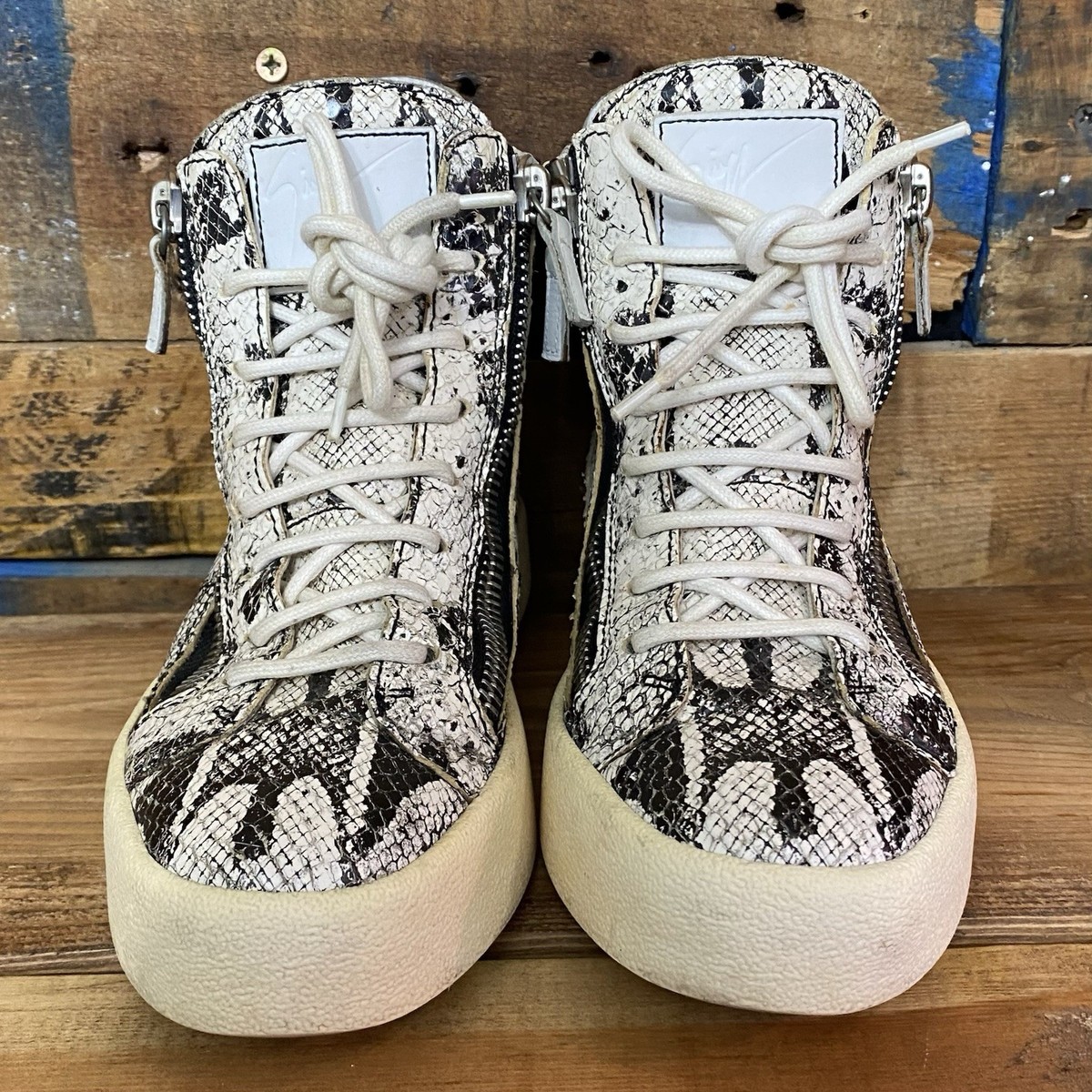 Giuseppe Zanotti Snakeskin Print High Top Sneakers White Black