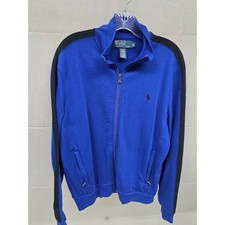 VTG Polo Ralph Lauren Mens Blue Full Zip Track Jacket Black Stripe Size Medium