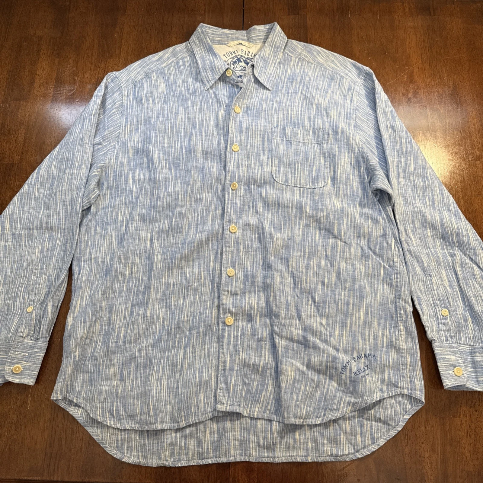 Tommy Bahama Relax Button Up Shirt Blue Men's XL 100% Linen