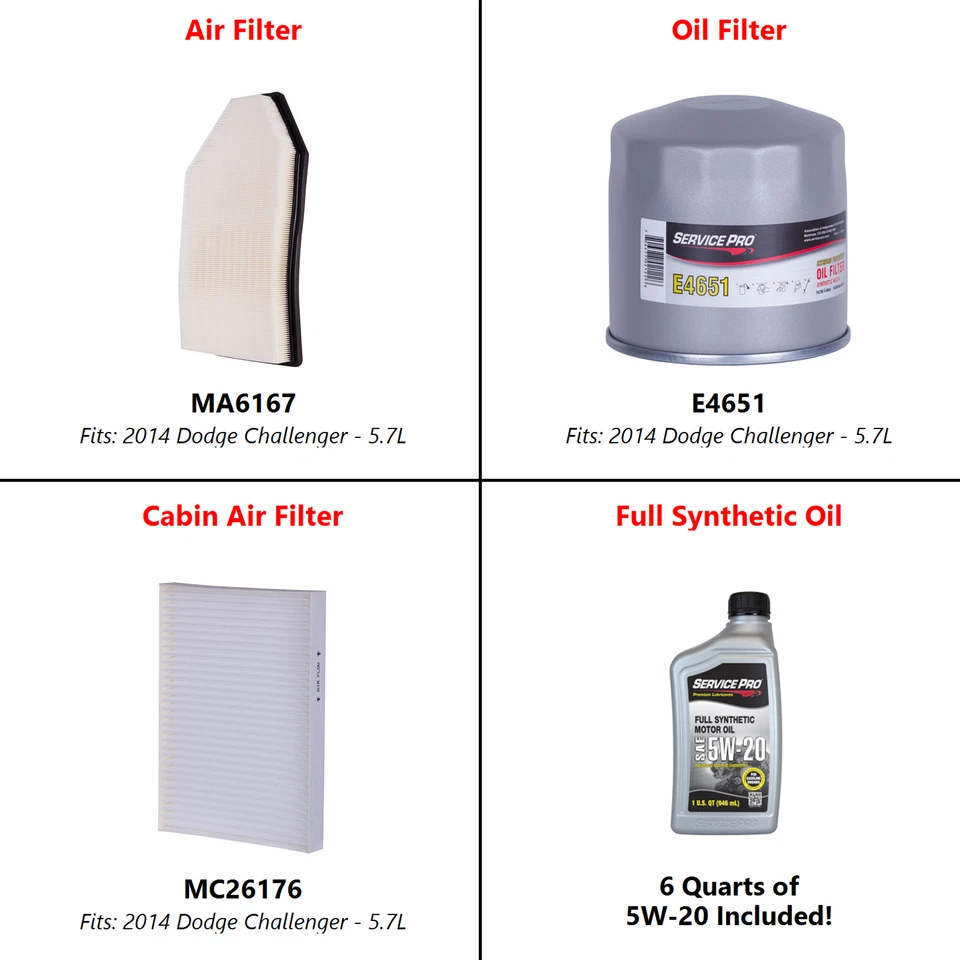 2014 Dodge Challenger 5.7L Complete Air, Oil & Cabin Filter Kit (5W-20) - Image 2 of 4