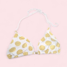 Y2K VTG Vintage Mossimo Yellow Gold and white polka dot string bikini top