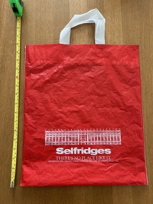 Seltene rote Vintage Selfridges Tragetasche 1980er Oxford Street London Fassade