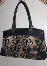 Vtg 1960s 70s Tribal Geometric Tapestry Silk Velvet Leather Doctor Handbag Purse
