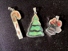 Silver & Enamel Christmas Ornaments, Set of 3, Tree, Candy Cane & Bells — photo 1