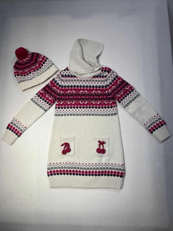 Vestido Jillians' Armario Manga Larga Invierno Tejido Rosa Blanco con Sombrero a Juego Talla 5/6 Foto 2 de 4