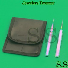 SET OF 2 MULTI TITANIUM RAINBOW COLOR JEWELER STYLE TWEEZERS 5  N1 FINE POINT