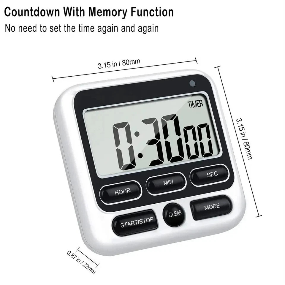 LCD Display Digital Kitchen Timer with Mute/Loud Alarm Switch ON/Off Switch 24 H - Image 4 of 4