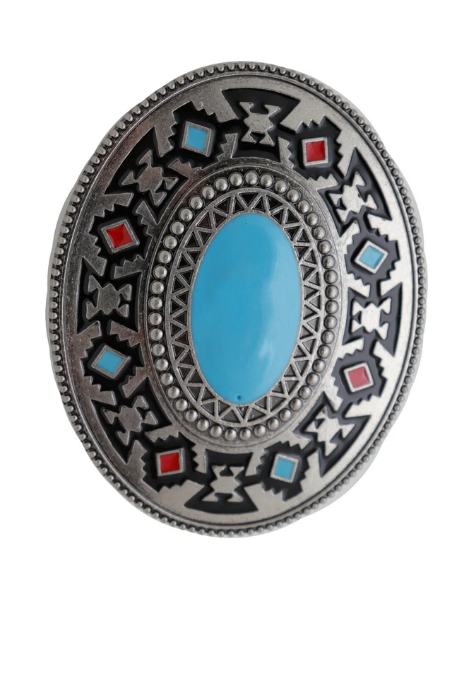 Buckle Argento Metallo Western Moda Turchese Blu Etnico Bohemien - Immagine 4 di 4
