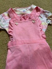 Vintage 70s 80s Garanimals Made in USA 2 Pc Pink T Shirt Overalls Outfit Set 12M