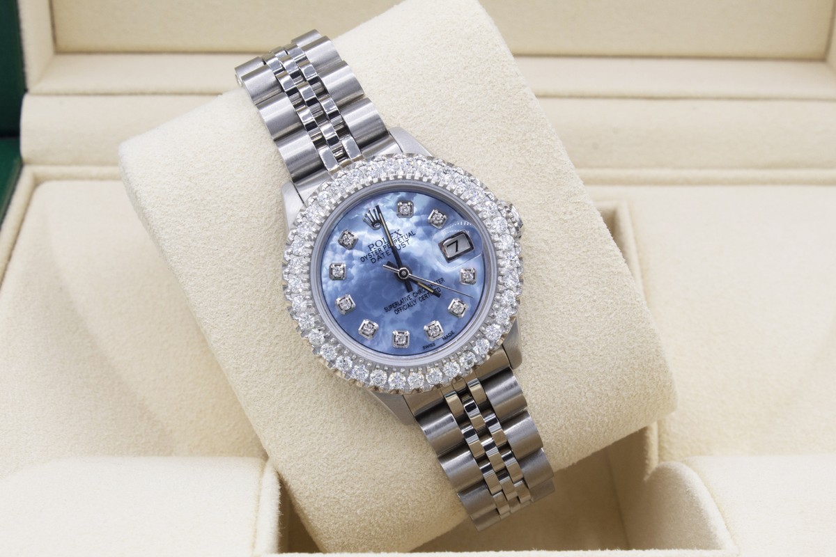 Rolex Datejust 26mm Custom 2ct VS Diamond Bezel Sky Blue MOP