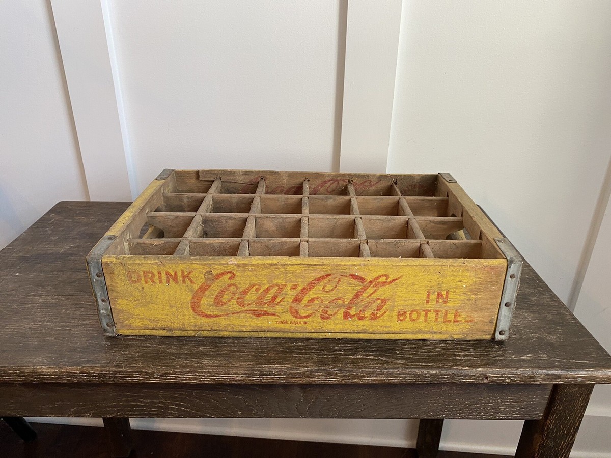 Vintage 1968 Retro Coca-Cola Coke Yellow Wooden 24 Bottle Crate