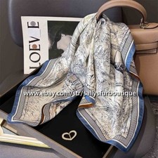 Sallys Boutique 14 Momme Twill Silk Village Print Double Face Necktie Scarf 65cm