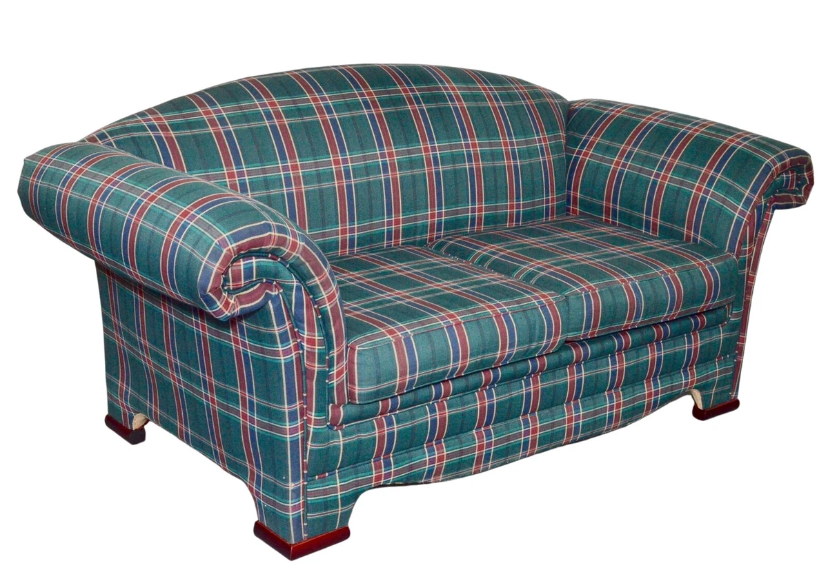 1of 2 SCOTTISH GREEN TARTAN 3 SEATER SOFA COUNTRY HOUSE BESPOKE UPHOLSTER