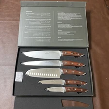 Brewin CHEFILOSOPHI Japanese Chef Knife Set 5 PCS with Elegant Red Pakkawood
