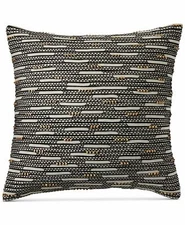 Hotel Collection Global Stripe Beaded 100% Linen 22" Decorative Pillow - Black