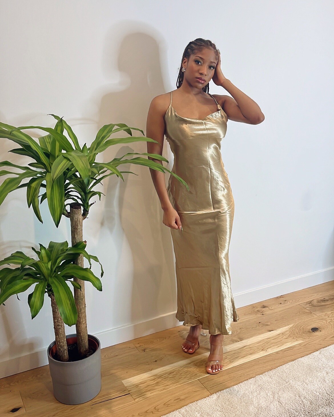 gold slip dress