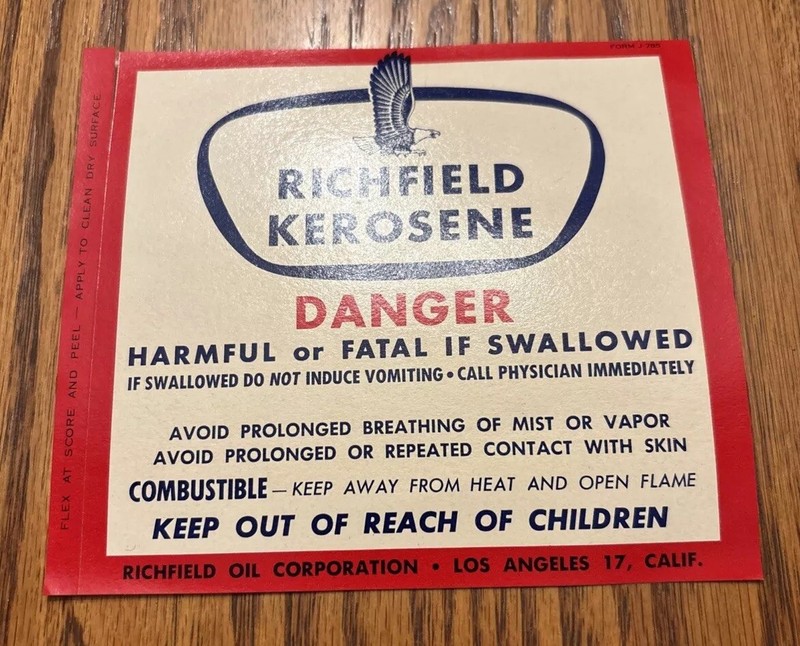 Vintage Richfield gas oil kerosene sticker Los Angeles California