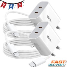 2X USB C 40W PD Fast Charger Adapter Type C Cable For iPhone 17Air 16 15 Pro Max