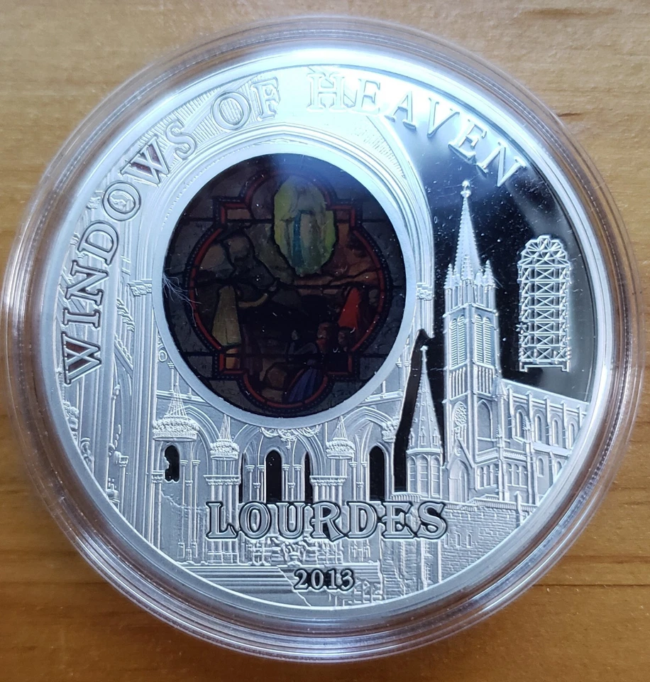 2013 $10 COOK ISLANDS WINDOWS OF HEAVEN LOURDES UPPER BASILICA SILVER COIN - Image 3 of 4