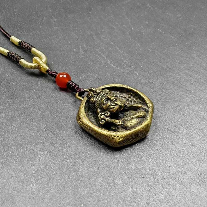 Double Faced Drashi Lhamo Amulet Vintage Tibetan Buddhist Pendant Zashi Lhamo