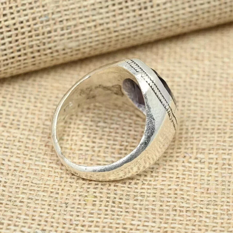 Precioso anillo de piedras preciosas de amatista de plata de ley 925 anillo de regalo para hombre todas las tallas D81 Foto 2 de 4