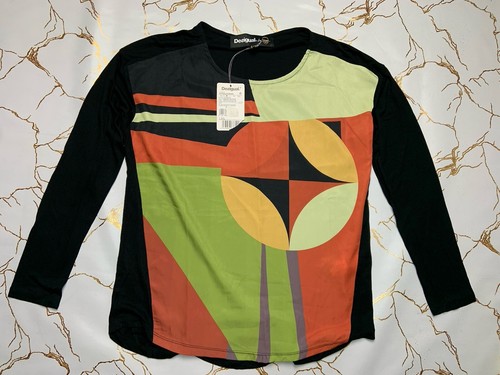 Desigual By Lacroix Women Black Geometric Shirt Pullover Size Medium