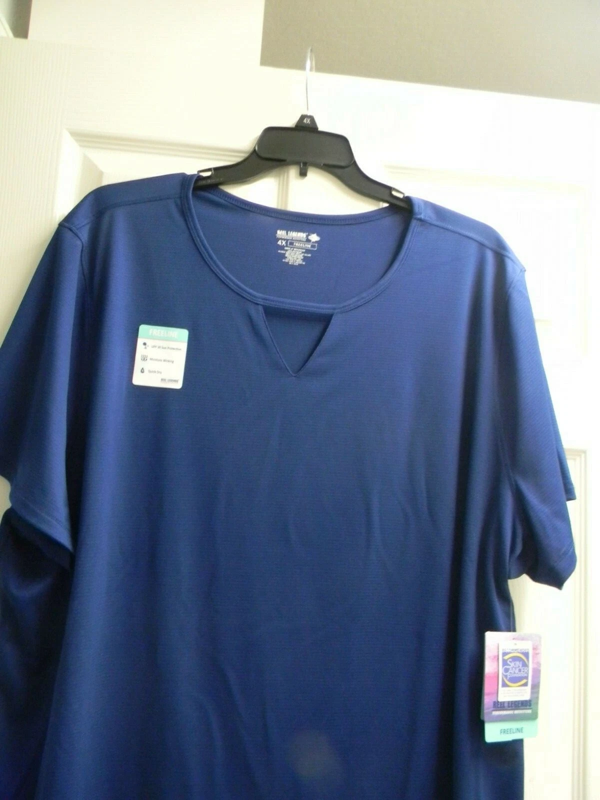 Reel Legends Wmn's Plus 4X Freeline, Estate Blue, Short Sleeve Keyhole Top NWT