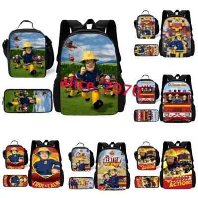 Fireman Sam 3D School Backpack Insulated Lunch Bag Rucksack Pencil Case Set Gift
