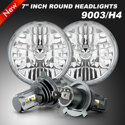 Pair 7inch Round LED Headlights Combo 6000k Light for Chevy C10 C20 Pickup Nova