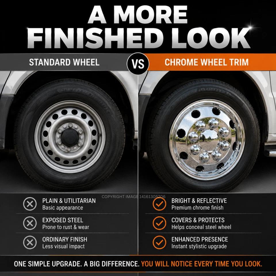 Set of chrome-look van and motorhome wheel trims