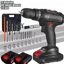 Cordless Brushless Impact Driver Hammer Drill Combo Kit with 2 Battery & Charger