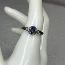 Vintage STS Sterling Silver Oval Blue Sapphire Ring Size 9