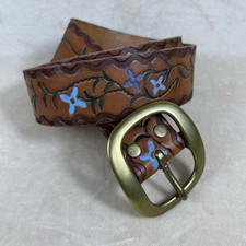 Lucky Brand Belt Italian Leather Tooled Hand Sewn  Finished Floral 30" Preloved