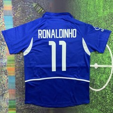 Ronaldinho #11 Brazil Away Jersey 2002 World Cup - Retro Shirt - Mens Large -NEW