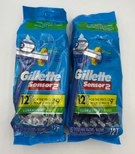 2 PACK Gillette Sensor 2 Men's Disposable Razors Lubrastrip Pivot 12ct Each NEW