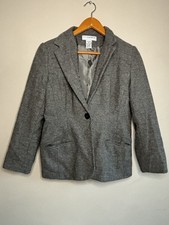 Sag Harbor Y2K 90 s Blazer Women s M 8P Gray One Button 100 Wool Jacket Preppy