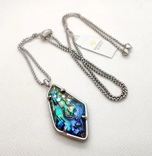 New Kendra Scott Lilith Silver Long Pendant Necklace In Abalone Shell