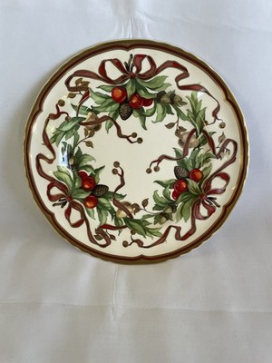TIFFANY & Co. Christmas Holiday Garland 10 1/4'' Dinner Plate Gold Rimmed