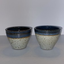 Pottery Two Bowls Remeken Sauce Snack Blue Brown  Handmade