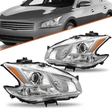 For 2009-2014 Nissan Maxima Sedan Halogen Chrome Headlights Assembly Lamps Pair