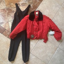FERA Vintage Women's Ski Snowsuit Set Red  Black Jacket Size 10, Pants 12R