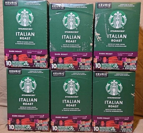 Starbucks 60ct Italian Roast K-Cup Pods Dark Roast Cocoa/Marshmallow BB08/2027 - product listing photo