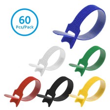 6inch Cable Ties Hook/Loop Fabric Pkg of 60 Assorted Colors