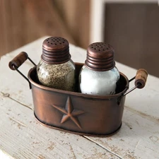 Colonial Tin Works Western Star Salt & Pepper Caddy, 5.34" Copper Organizer