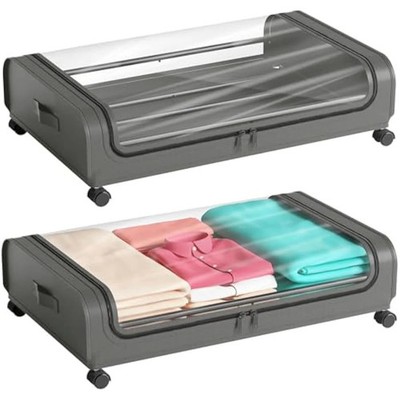 2 Stück Unterbett Aufbewahrung mit Rollen Deckel 48L Roll Metallgestell Unterbett