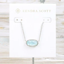 NWT Kendra Scott Elisa Light Blue Illusion Necklace Silver Tone March