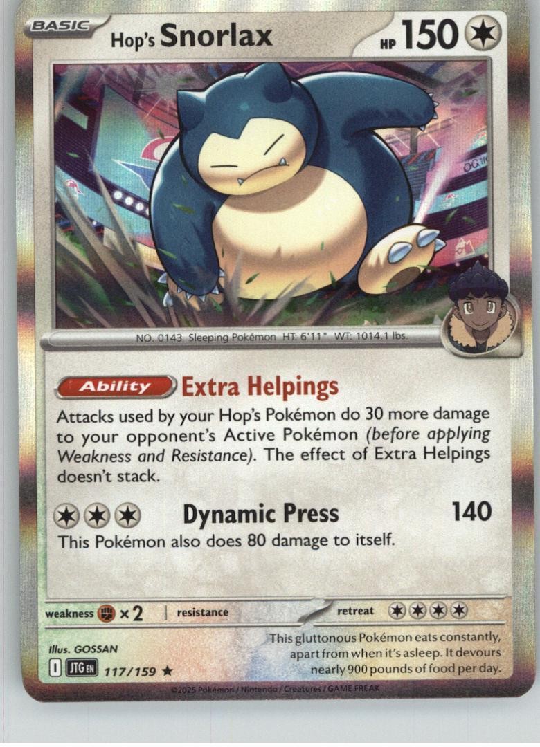 Hop's Snorlax 117/159 Rare Journey Together Pokemon Holo Near Mint